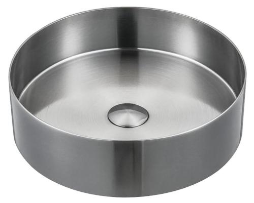 AURUM umywalka ze stali nierdzewnej, średnica 38 cm, z korkiem, stal nierdzewna szczotkowana AU401