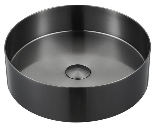 AURUM umywalka ze stali nierdzewnej, średnica 38 cm, z korkiem, antracyt AU101