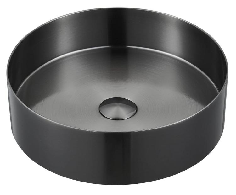 AURUM umywalka ze stali nierdzewnej, średnica 38 cm, z korkiem, antracyt AU101