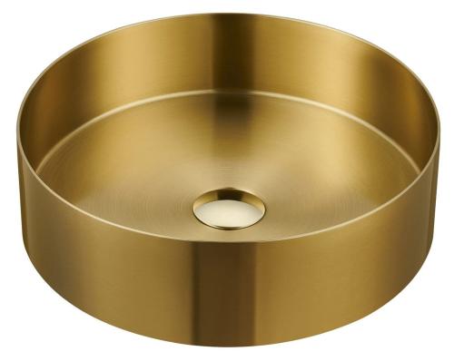 AURUM umywalka ze stali nierdzewnej, średnica 38 cm, z korkiem, złoty mat-AU201