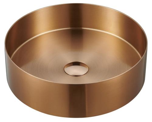 AURUM umywalka ze stali nierdzewnej, średnica 38 cm, z korkiem, miedź AU301