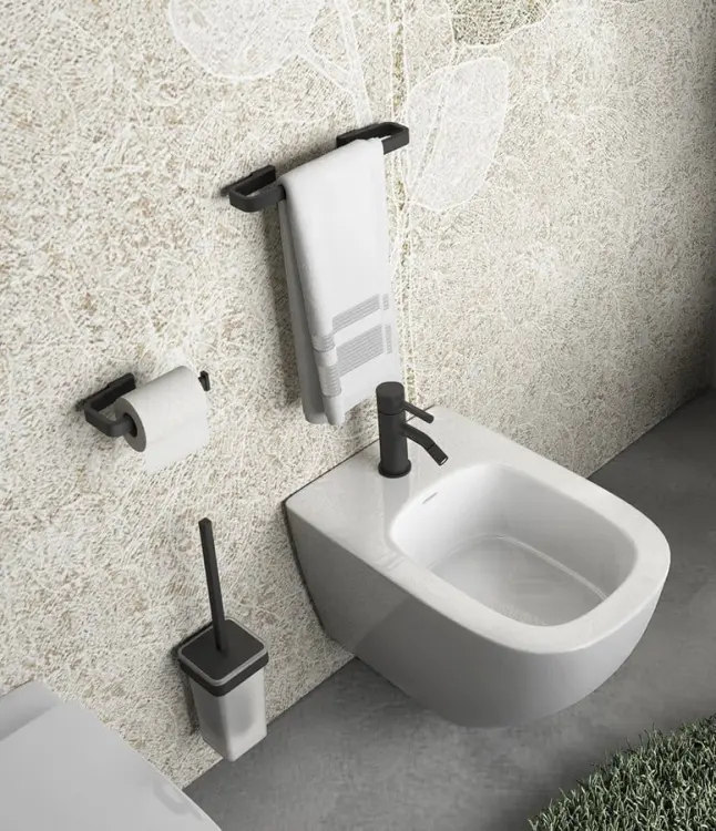 SAMOA szczotka WC wisząca, czarny mat/szkło mleczne A83314 aranżacja