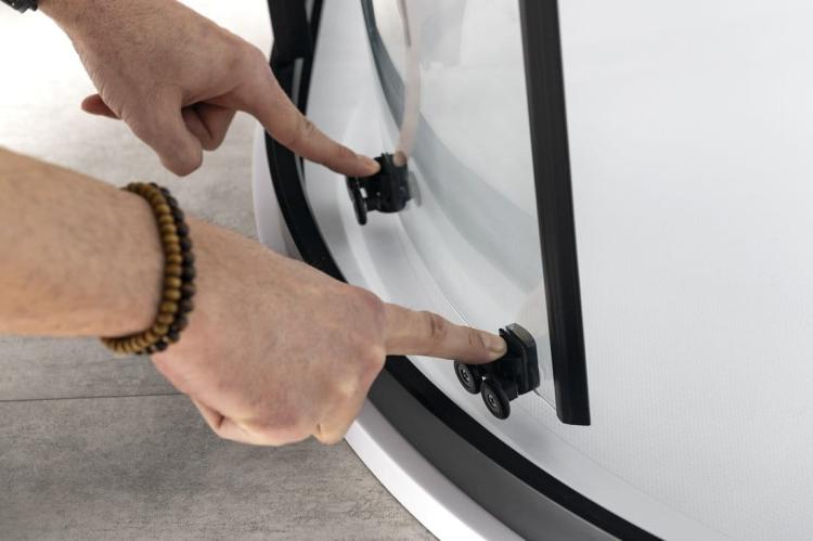 SIGMA SIMPLY BLACK kabina prysznicowa półokrągła 900x900 mm, R550, szkło czyste GS5590B montaż