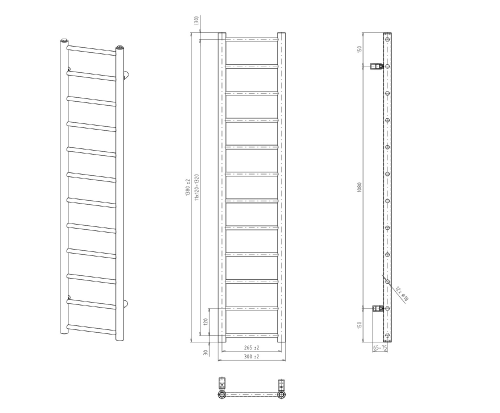 DINA Grzejnik łazienkowy czarny mat 278 W 300x1380 mm IR373B  wymiary
