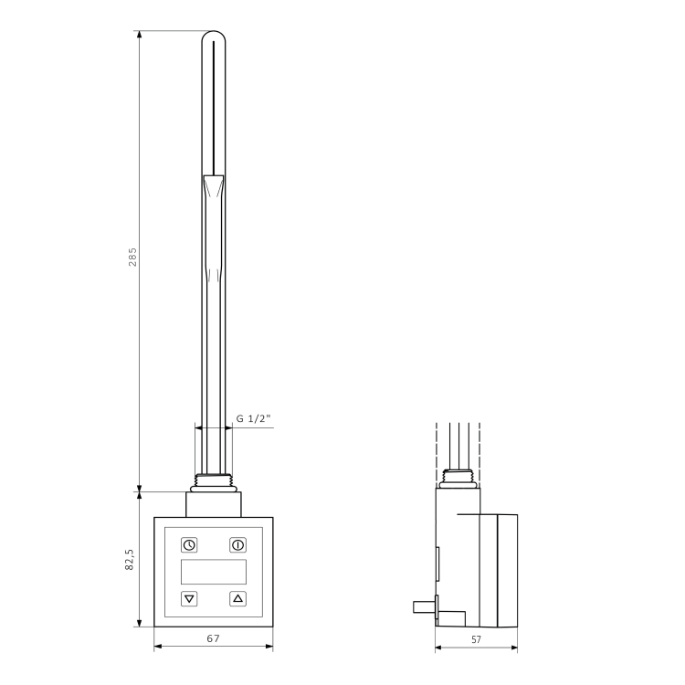 KTX Grzałka elektryczna z termostatem, czarny mat 200W KTX-B-200 wymiary