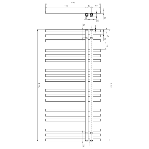 SOPHINA grzejnik łazienkowy 600x1215mm, biały mat IR701W  wymiary