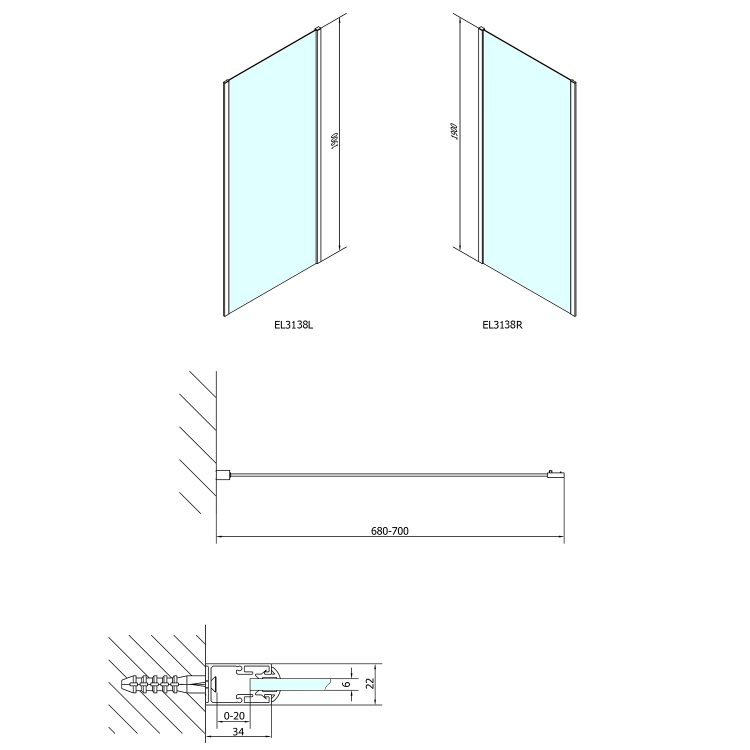 EASY  Boczna ścianka 70x190 cm szkło brick EL3138  wymiary