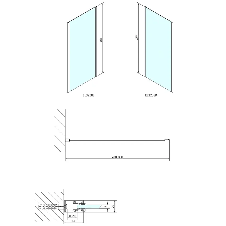 EASY  Boczna ścianka 80x190 cm szkło brick EL3238 wymiary