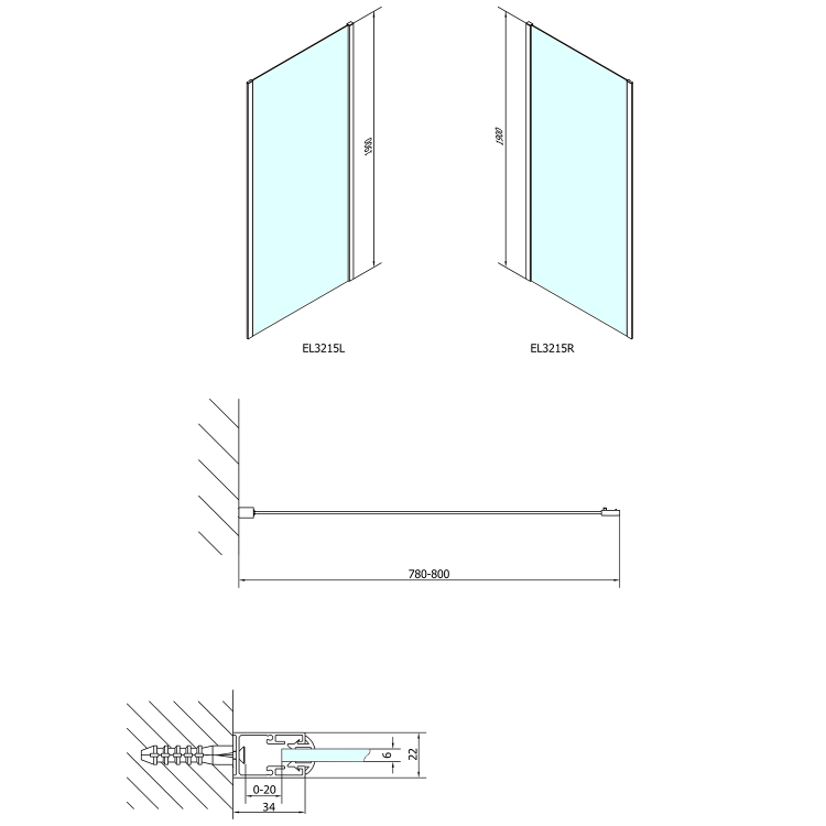 EASY  Boczna ścianka 80x190 cm szkło czyste EL3215 wymiary