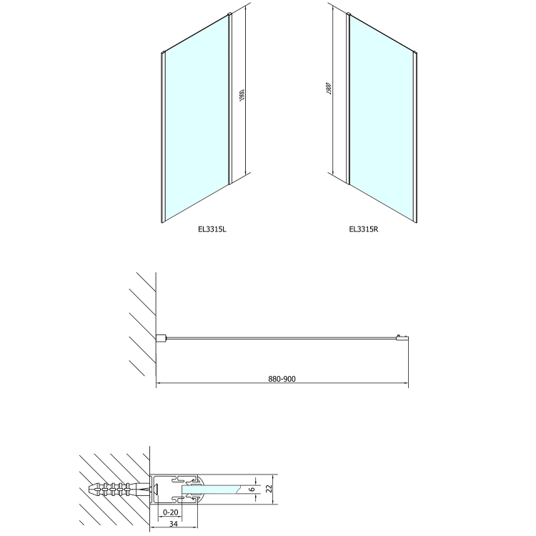 EASY Boczna ścianka 90x190 cm szkło czyste EL3315 wymiary