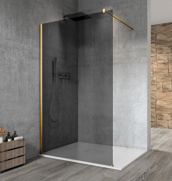 VARIO GOLD MATT jednoczęściowa kabina prysznicowa Walk-In, montaż przy ścianie, szkło dymione, 1400 mm GX1314-01