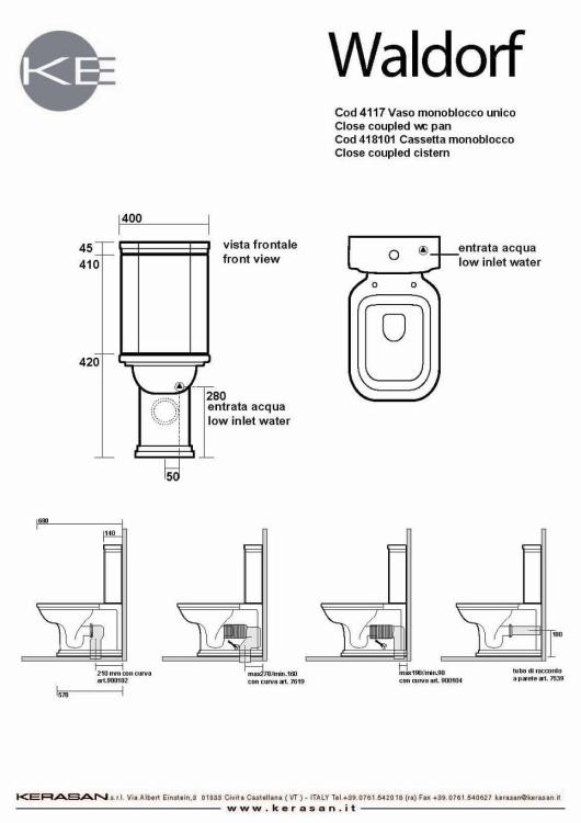WALDORF Miska stojąca ceramiczna WC odpływ pionowy/poziomy 411701 rysunek techniczny