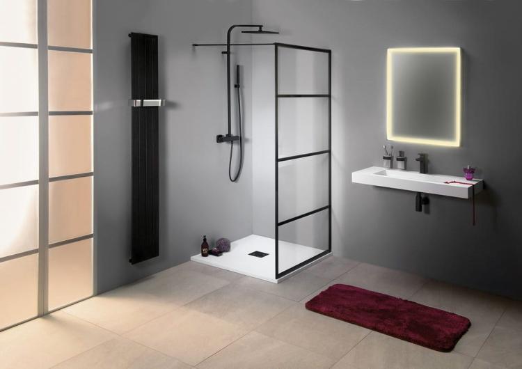 CURE BLACK walk-in, 700 mm, szkło czyste CB70 aranżacja