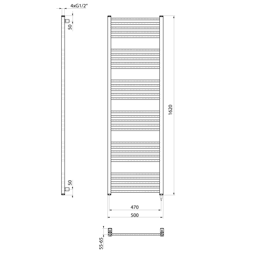 METRO-E grzejnik elektryczny 600x1620 mm, 800 W, biały ME616 rysunek