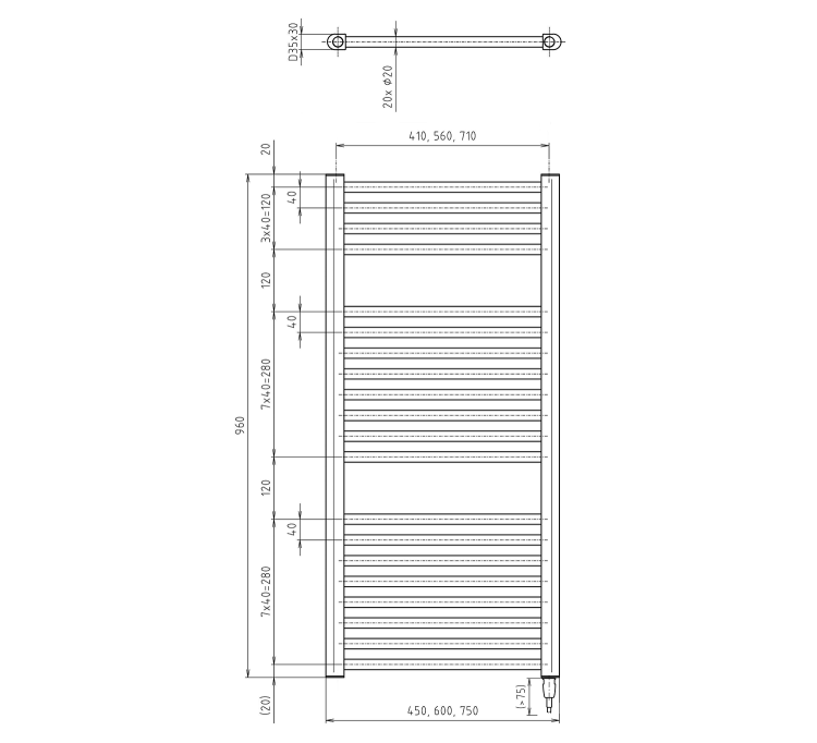 DIRECT-E grzejnik elektryczny 450x960 mm, 300 W, czarny mat ILE94TB rysunek