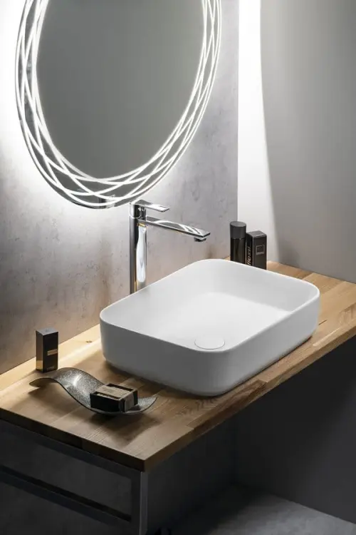 INFINITY RECTANGLE umywalka ceramiczna nablatowa 50x36cm, biały mat 10NF65050-2L wizualizacja