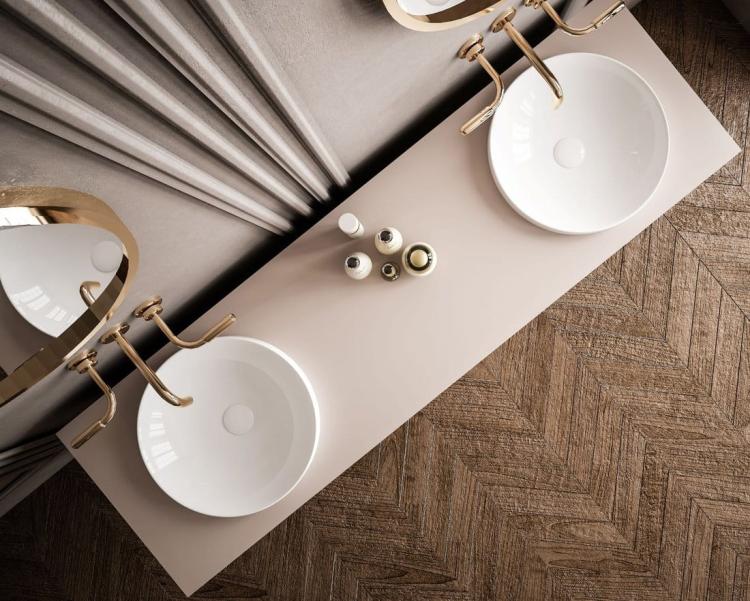 Umywalka ceramiczna wpuszczana w blat, średnica 43cm, biały 3041 z góry