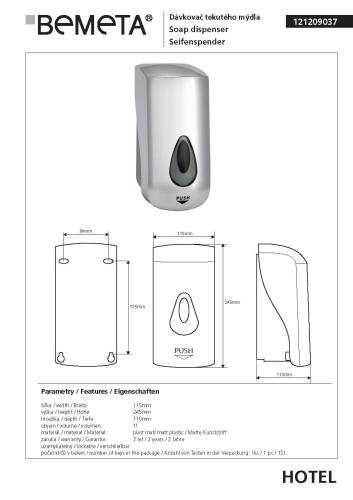Dozownik do mydła w pianie 1000 ml szary matowy 121209407, wymiary