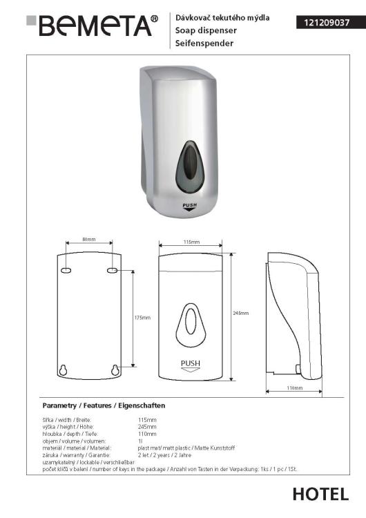 Dozownik do mydła w pianie 1000 ml szary matowy 121209407, wymiary