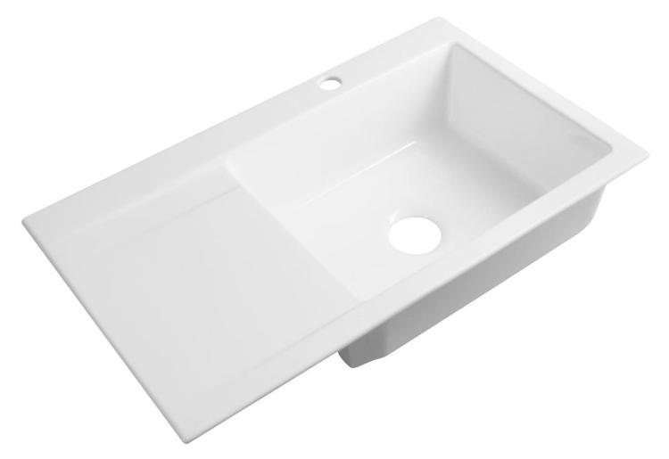 AVORIA zlewozmywak ceramiczny z ociekaczem 86x51 cm, biały 55086 bokiem