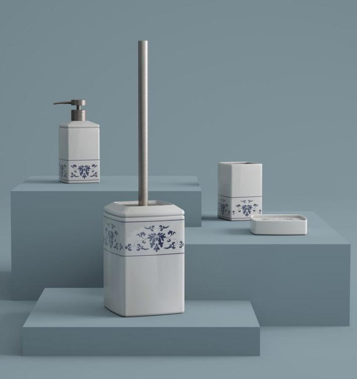 CIXI szczotka WC do postawienia, porcelana, niebieski/biały CX3389  zestaw