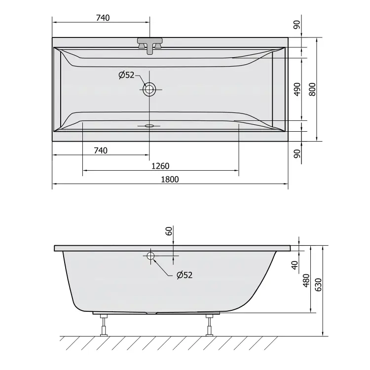 CLEO Wanna akrylowa prostokątna 180x80x48 cm biały mat 95611.11 wymiary