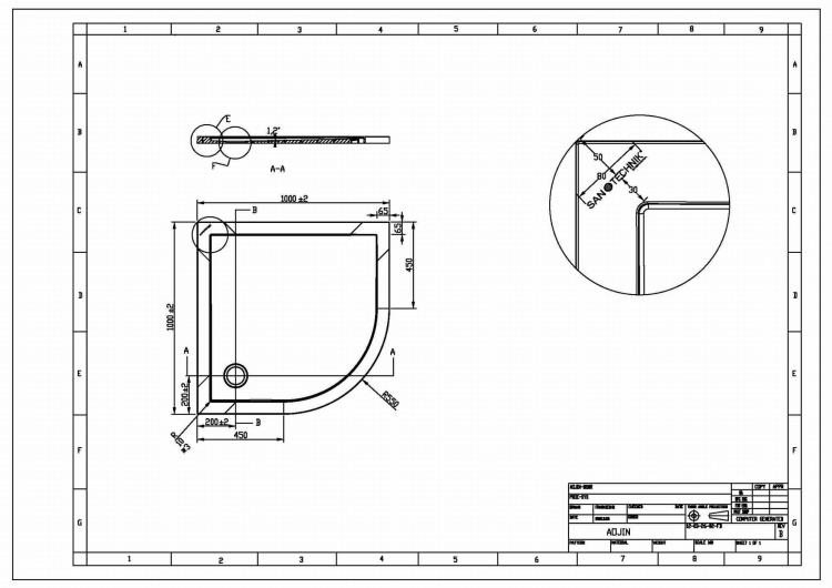 SMC Brodzik starylowy półokrągły R55 100x100 cm SC1010R