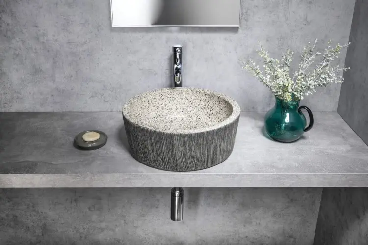 PRIORI umywalka ceramiczna nablatowa Ø 41 cm, granit PI035 wizualizacja