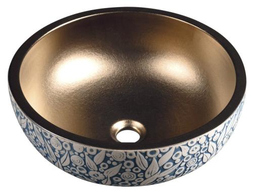PRIORI umywalka ceramiczna nablatowa Ø 41 cm, miedź/niebieski z wzorem PI037