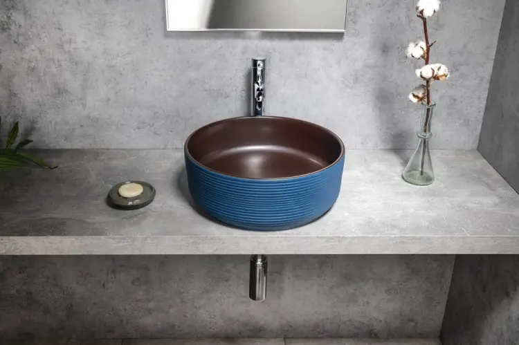 PRIORI umywalka ceramiczna nablatowa Ø 41 cm, niebieski/brązowy PI033  wizualizacja