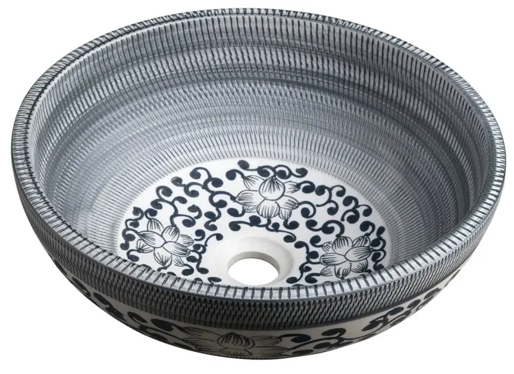 PRIORI umywalka ceramiczna nablatowa Ø 41 cm, niebieski z wzorem PI036