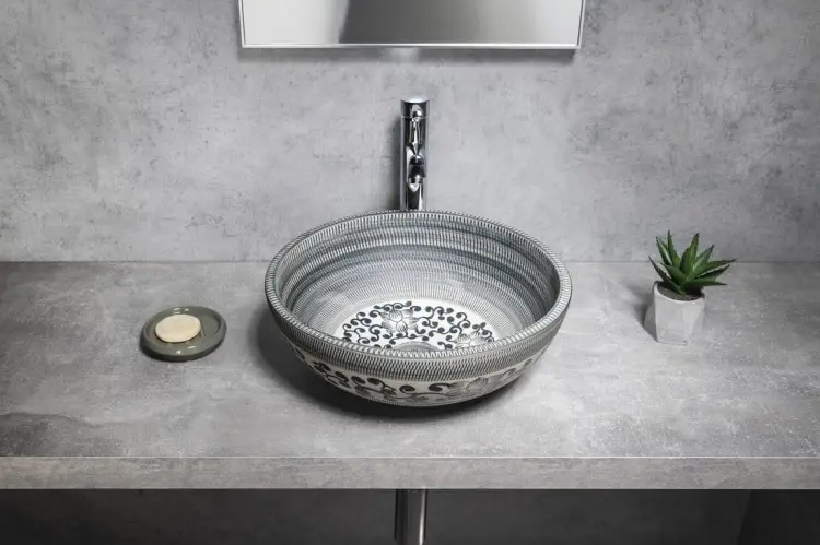 PRIORI umywalka ceramiczna nablatowa Ø 41 cm, niebieski z wzorem PI036 wizualizacja