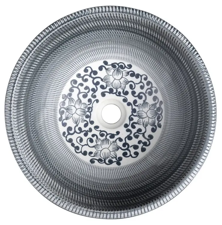 PRIORI umywalka ceramiczna nablatowa Ø 41 cm, niebieski z wzorem PI036 z góry