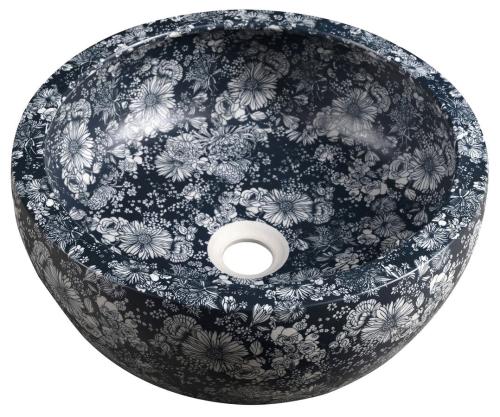 PRIORI umywalka ceramiczna nablatowa Ø 41 cm, niebieskie kwiaty PI038