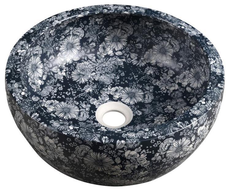 PRIORI umywalka ceramiczna nablatowa Ø 41 cm, niebieskie kwiaty PI038