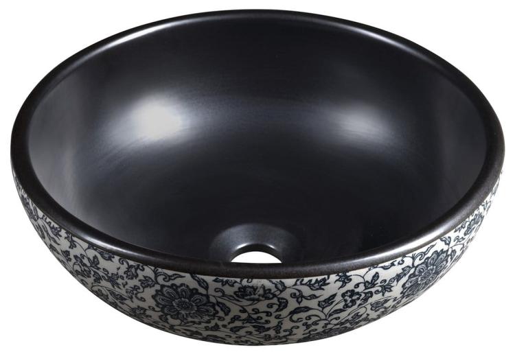 PRIORI umywalka ceramiczna nablatowa Ø 41cm, czarna z niebieskim wzorem PI034