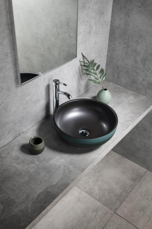 PRIORI umywalka ceramiczna nablatowa Ø 41cm, czarny/zielony PI039  wizualizacja