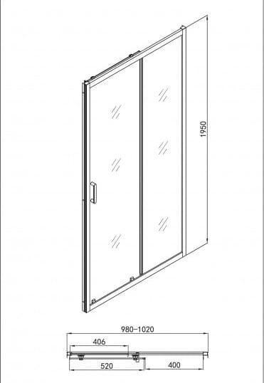 ELITE BLACK Drzwi prysznicowe do wnęki przesuwne 100x195 cm SC100B - rysunek