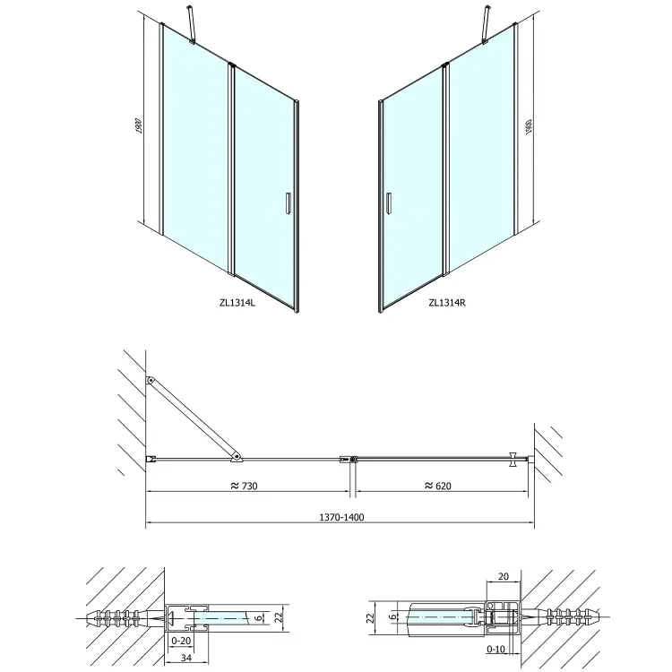 ZOOM  drzwi prysznicowe 140x190 cm, szkło czyste ZL1314 rysunek