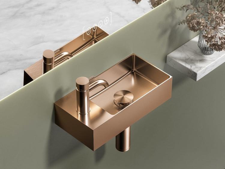 AURUM umywalka ze stali nierdzewnej, 36,5x18 cm, z korkiem, lewa/prawa, miedź mat AU304 wizualizacja