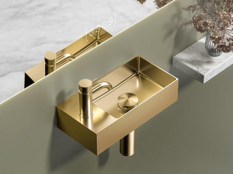 AURUM umywalka ze stali nierdzewnej, 36,5x18 cm, z korkiem, lewa/prawa, złoty mat AU204 wizualizacja