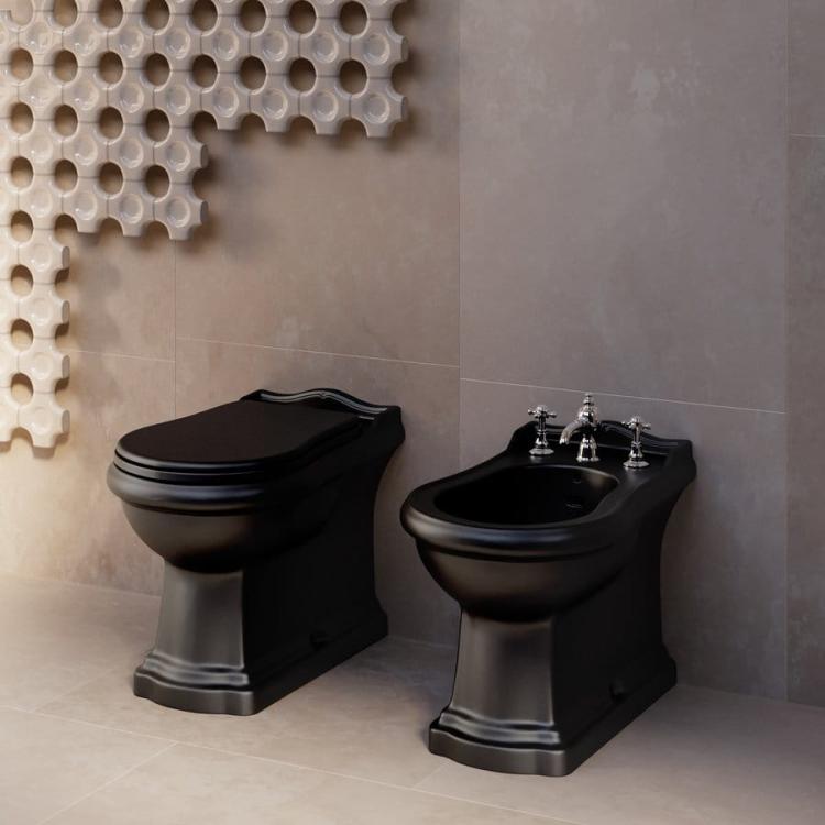 RETRO Bidet stojący 39x61 cm z otworem na baterię czarny mat 102231 aranżacja