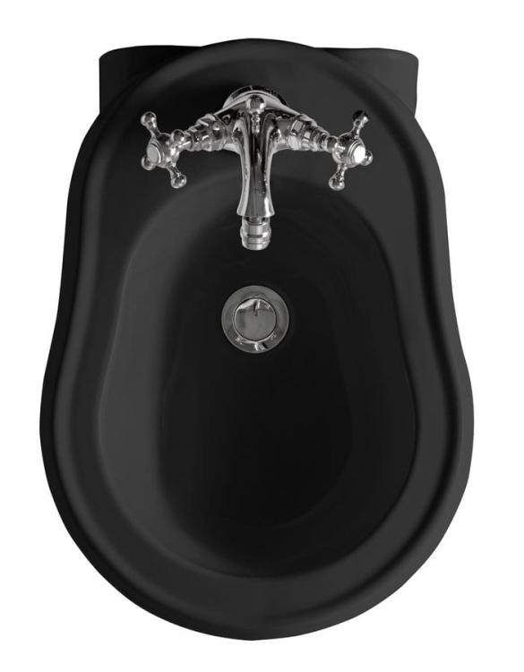 RETRO Bidet ceramiczny podwieszany 38x52 cm, z otworem na baterię czarny mat 102631 z baterią