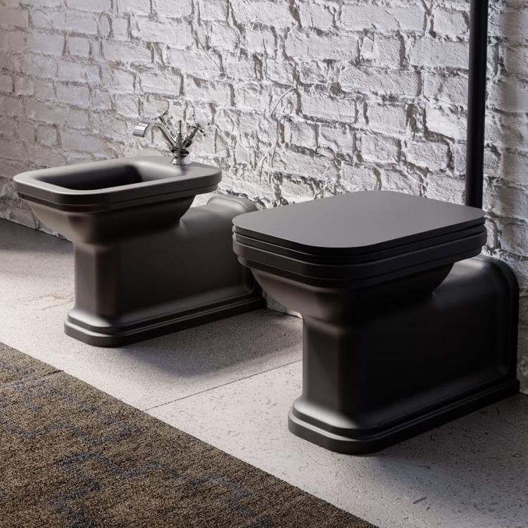 WALDORF Miska stojąca ceramiczna WC 37x42x65 cm odpływ pionowy/poziomy czarny mat 411631 z bidetem
