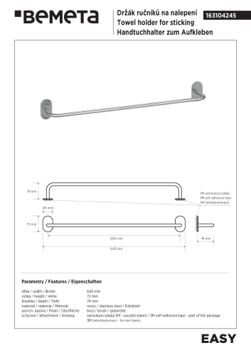 EASY Wieszak na ręcznik 60 cm stal nierdzewna szczotkowana 163104245 rysunek