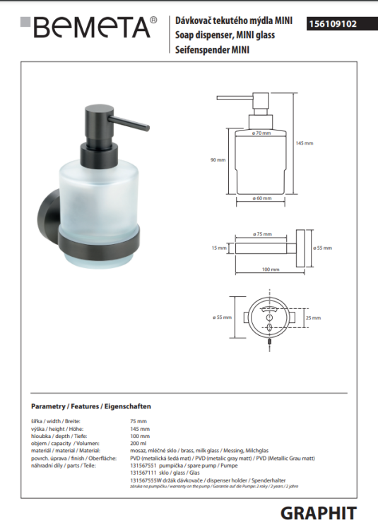 GRAPHIT Dozownik do mydła 200 ml 156109102 rysunek