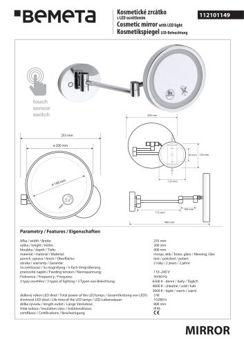 Lusterko kosmetyczne z oświetleniem LED Ø160 mm 112101149 rysunek
