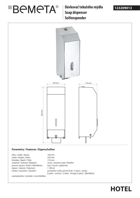NEO Dozownik do mydła 1100 ml, matowy 123209013 rysunek