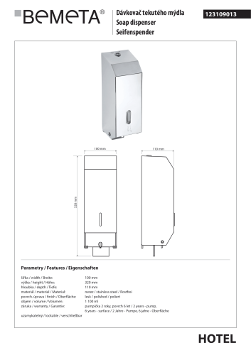 Dozownik do mydła, połysk 123109013 rysunek