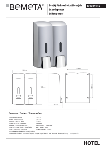 Dozownik do mydła podwójny 2 x 300 ml szary mat 121209135 rysunek